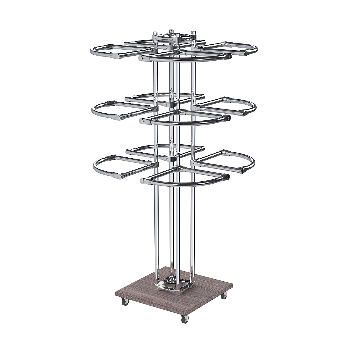 Торговое хромированное трехъярусное вешало СЕКТОР №3 Ясень Анкор темный - U31105