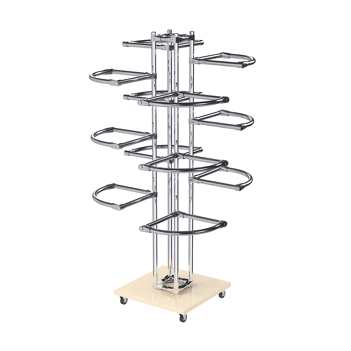 Торговое хромированное трехъярусное вешало с регулируемыми поручнями СЕКТОР №3-1 Крем Вайс