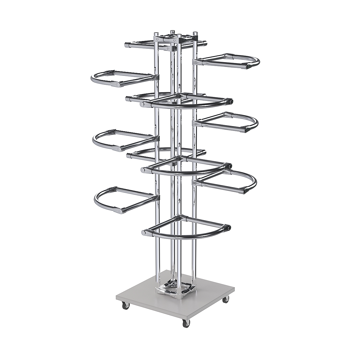 Торговое хромированное трехъярусное вешало с регулируемыми поручнями СЕКТОР №3-1 Серый