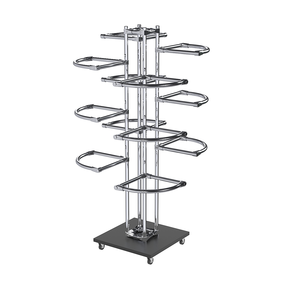 Торговое хромированное трехъярусное вешало с регулируемыми поручнями СЕКТОР №3-1 Черный