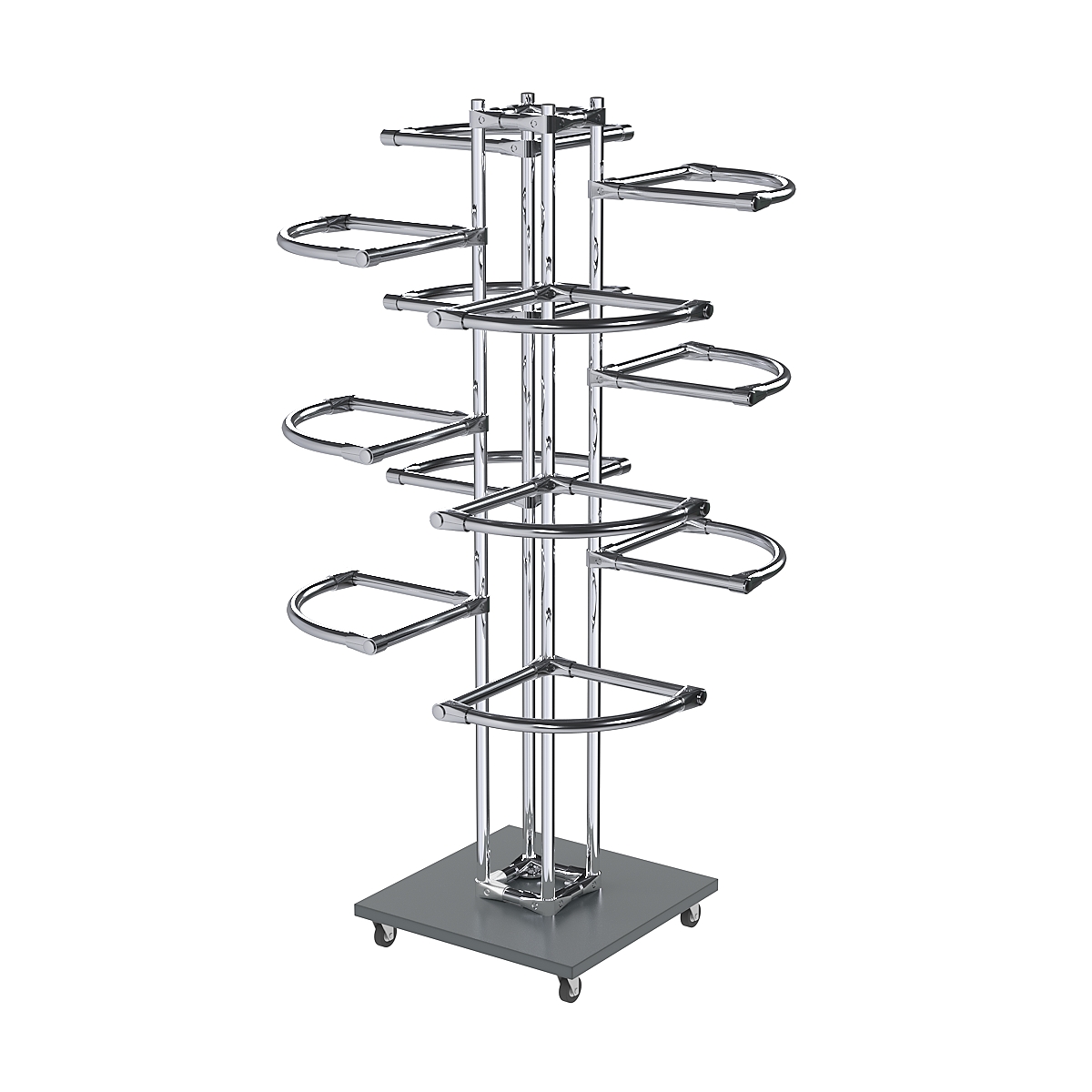 Торговое хромированное трехъярусное вешало с регулируемыми поручнями СЕКТОР №3-1 Темно-Серый