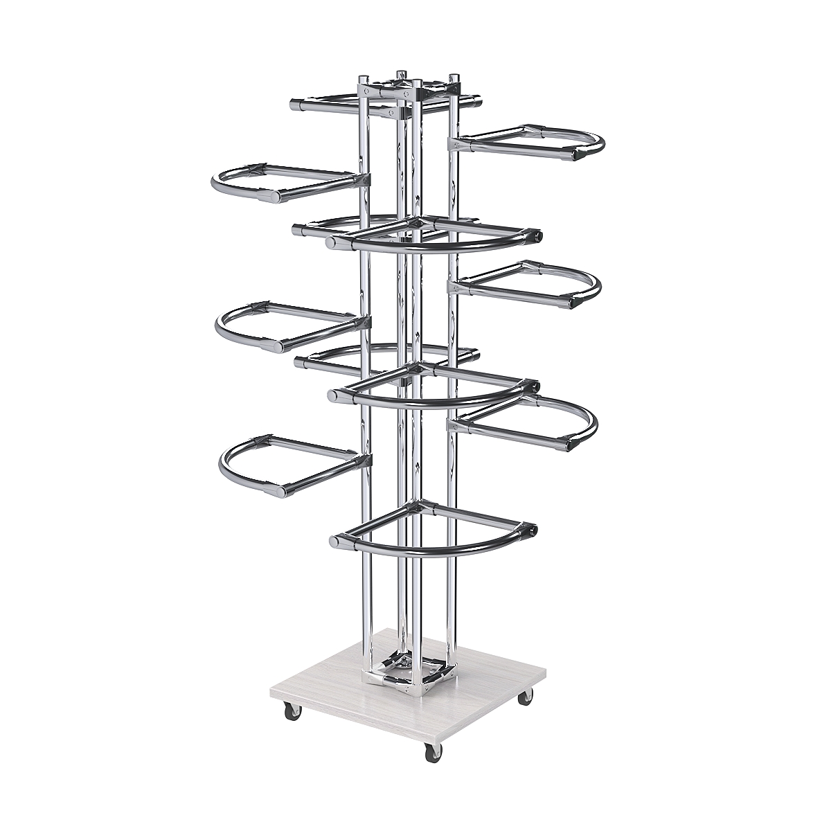 Торговое хромированное трехъярусное вешало с регулируемыми поручнями СЕКТОР №3-1 Ясень Анкор светлый - U31104