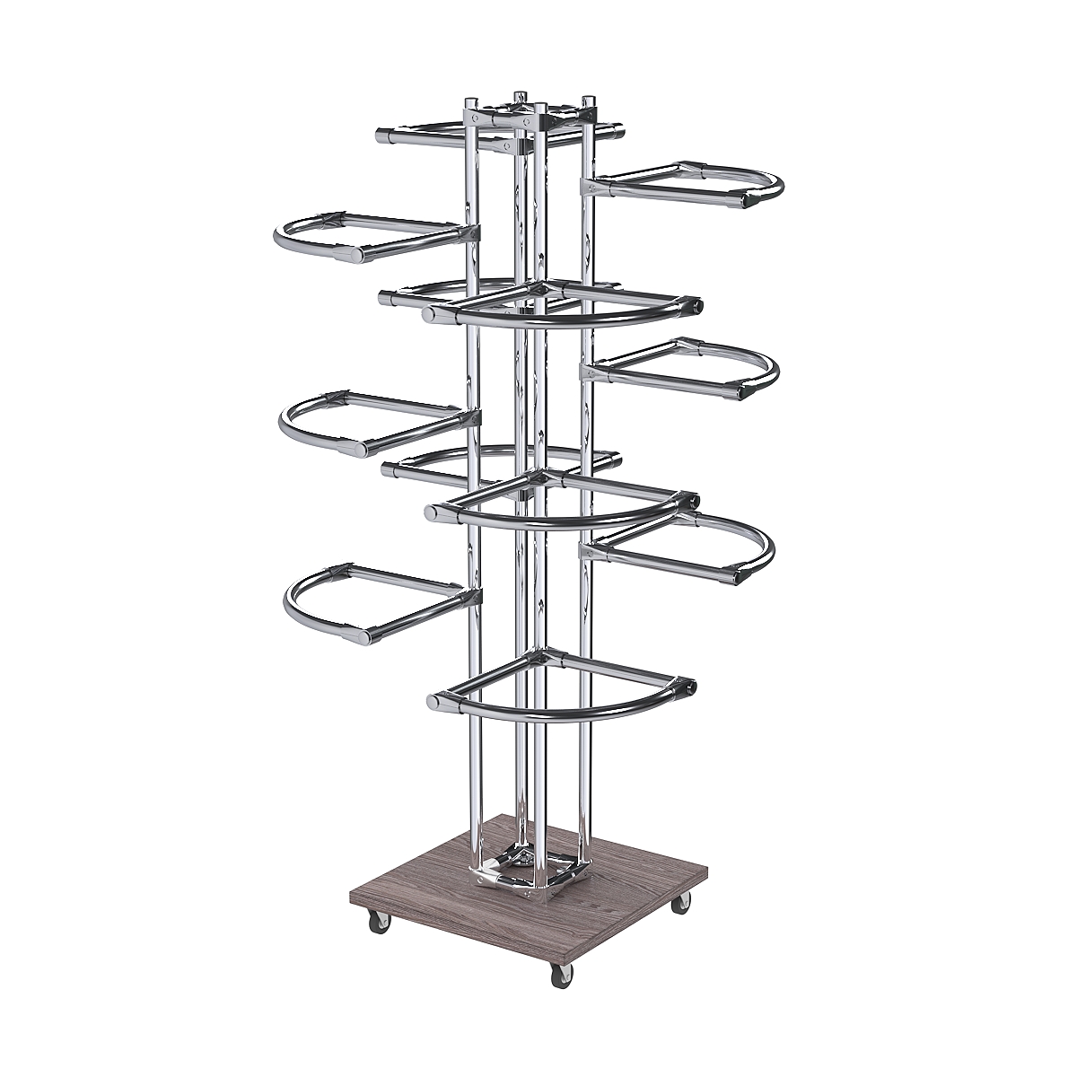 Торговое хромированное трехъярусное вешало с регулируемыми поручнями СЕКТОР №3-1 Ясень Анкор темный - U31105