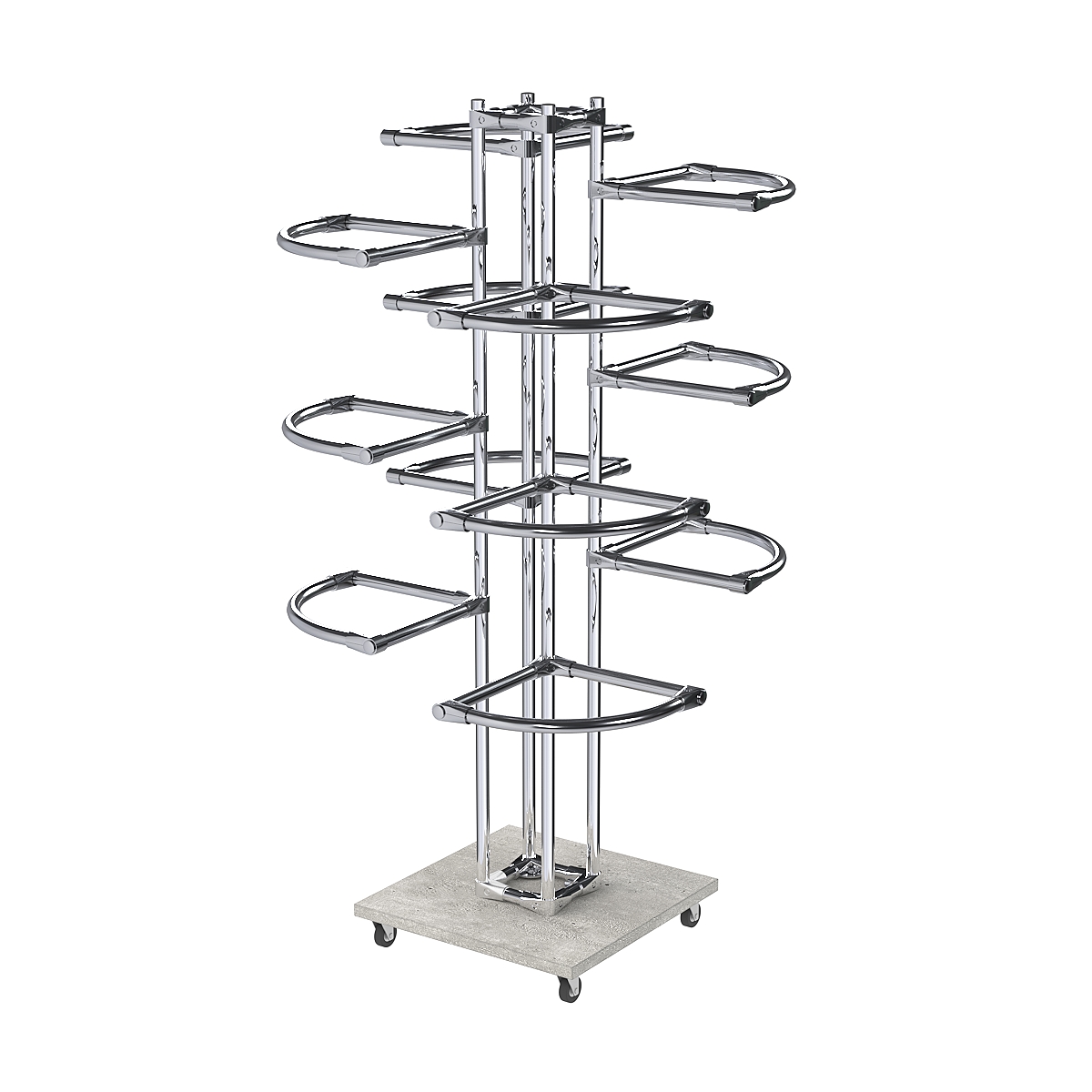 Торговое хромированное трехъярусное вешало с регулируемыми поручнями СЕКТОР №3-1 Метрополитан Грей