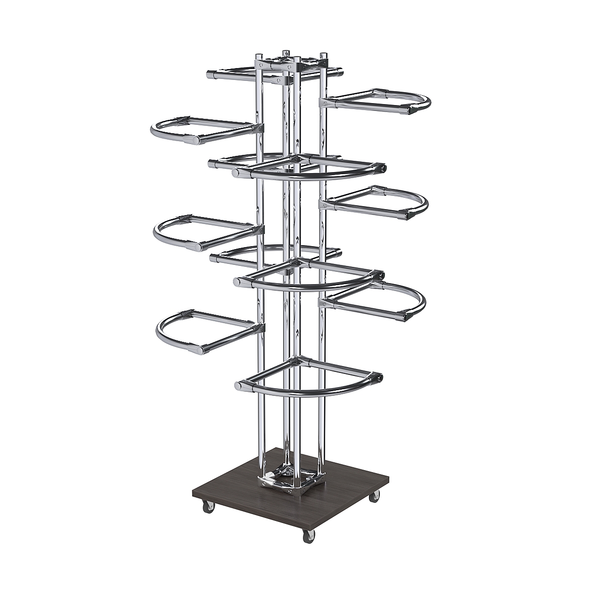 Торговое хромированное трехъярусное вешало с регулируемыми поручнями СЕКТОР №3-1 Грейвуд
