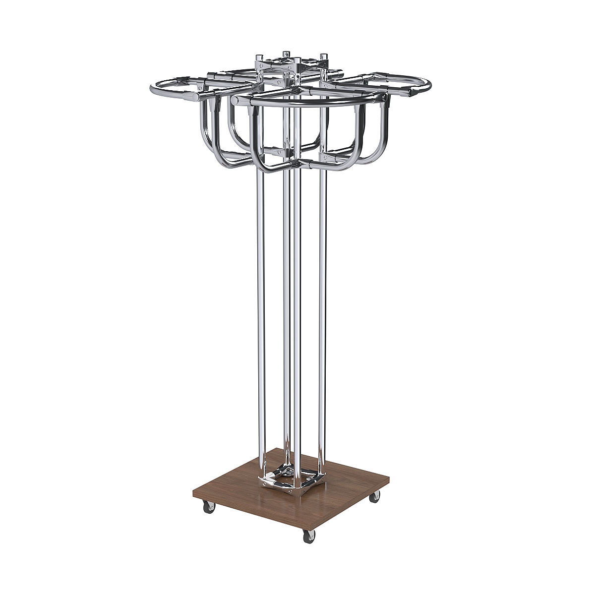 Торговое хромированное вешало с усиленными поручнями СЕКТОР №4 Орех