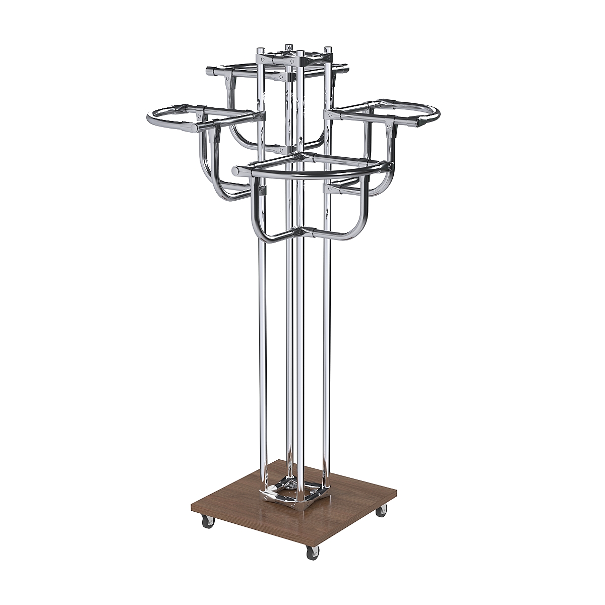 Торговое хромированное вешало с усиленными регулируемыми поручнями СЕКТОР №4-1 Орех
