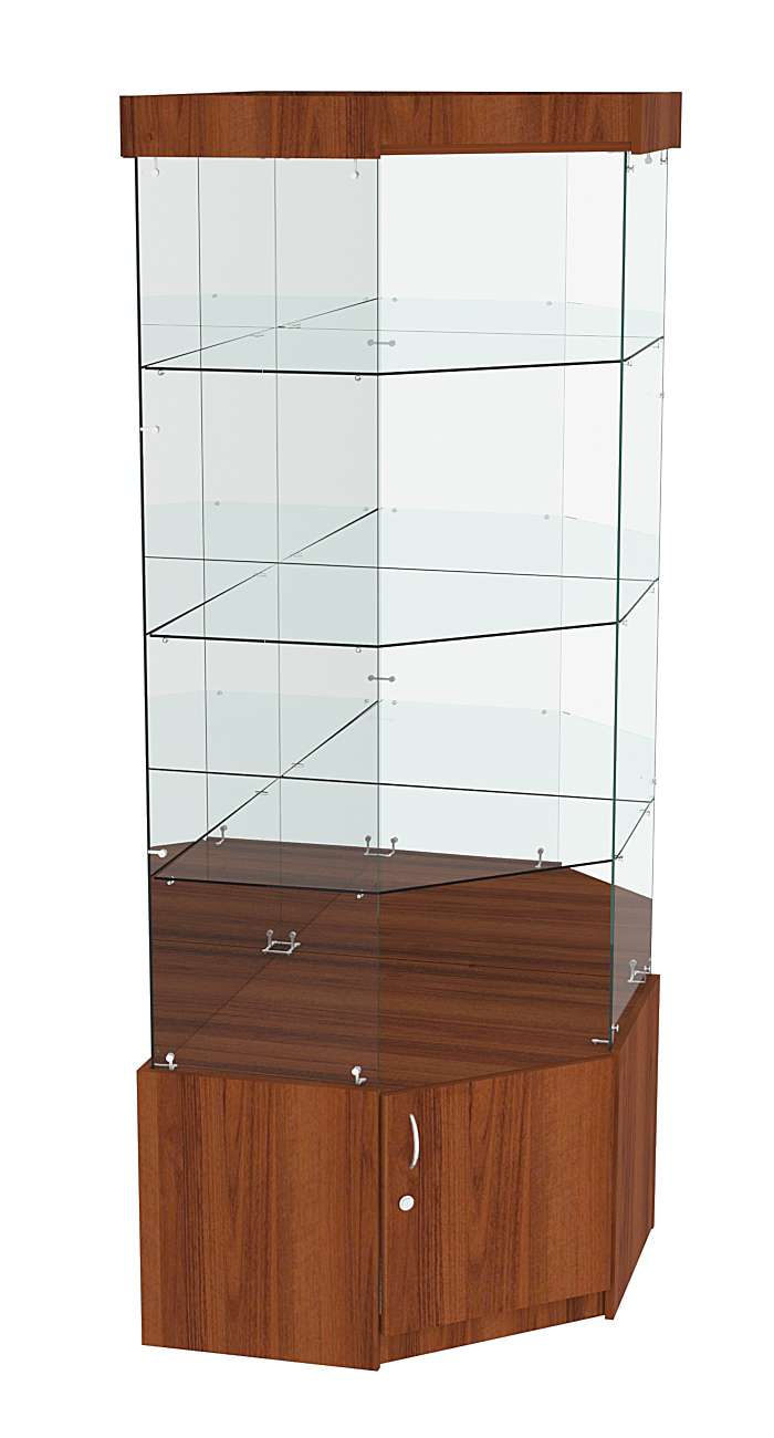 Витрина "Истра" угловая №114, пятигранная, (З.С-зеркало), без дверей. Орех