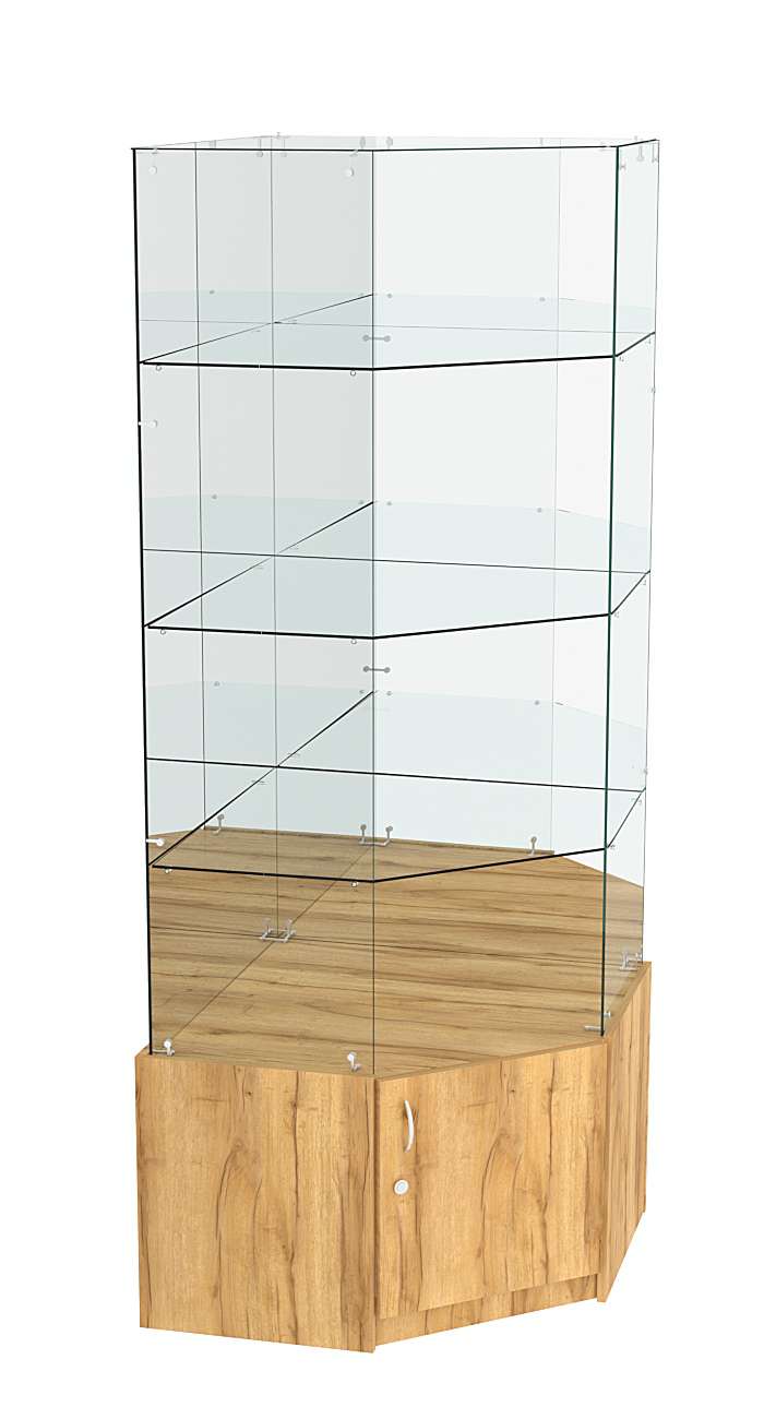 Витрина "Истра" угловая №116, пятигранная, (З.С-зеркало), без дверей. Дуб Золотистый