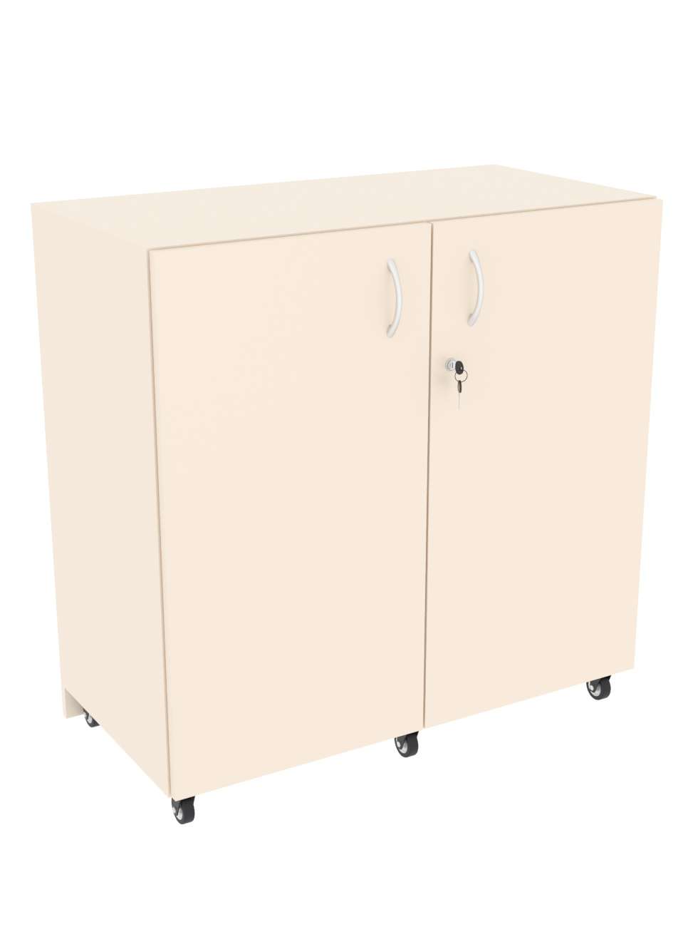 Прилавок Истра №120 прямоугольный с дверками на стальных колесах (закрытый) Крем Вайс