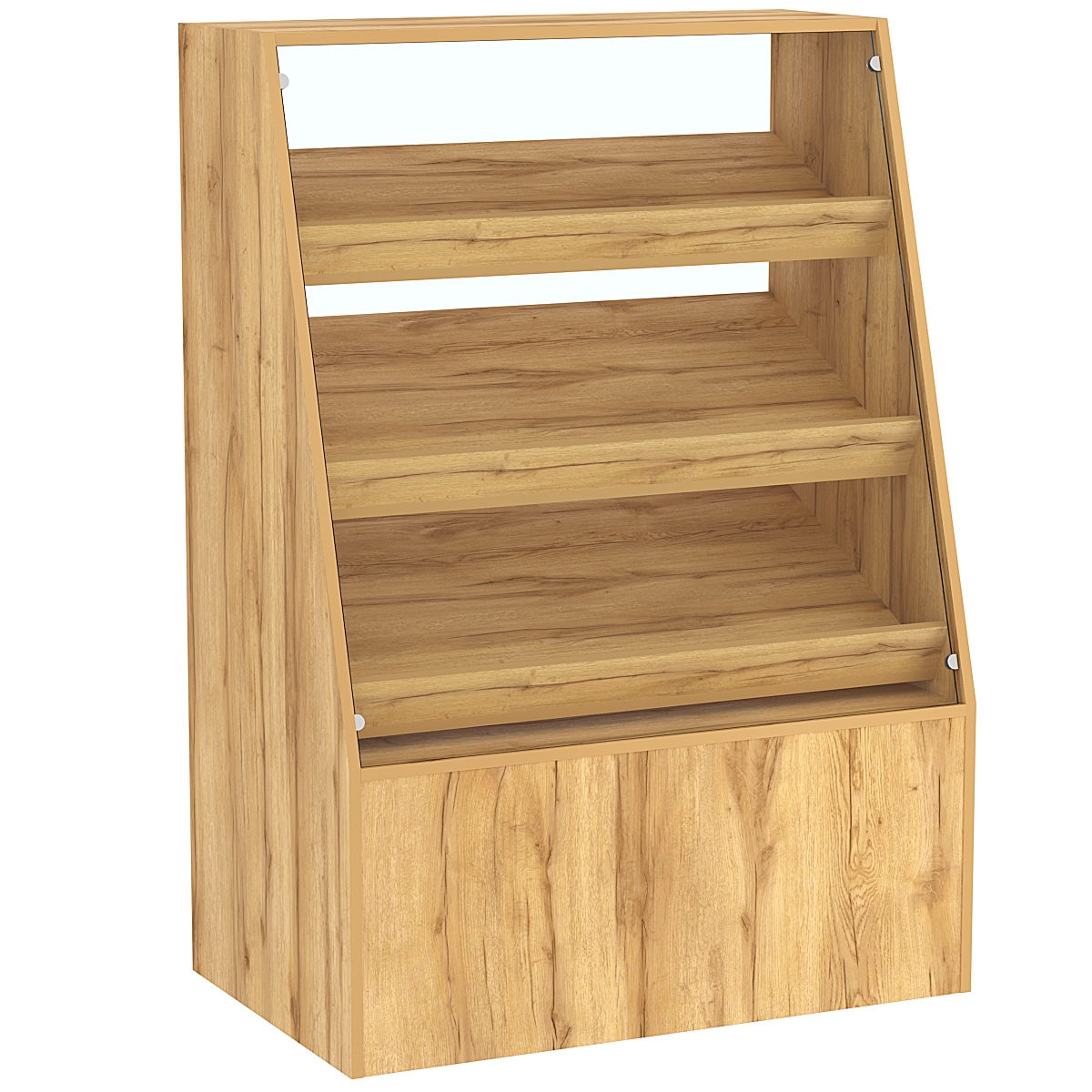 Торговый прилавок для выпечки с тремя наклонными полками под экраны серии BAKERY №2 Дуб Золотистый