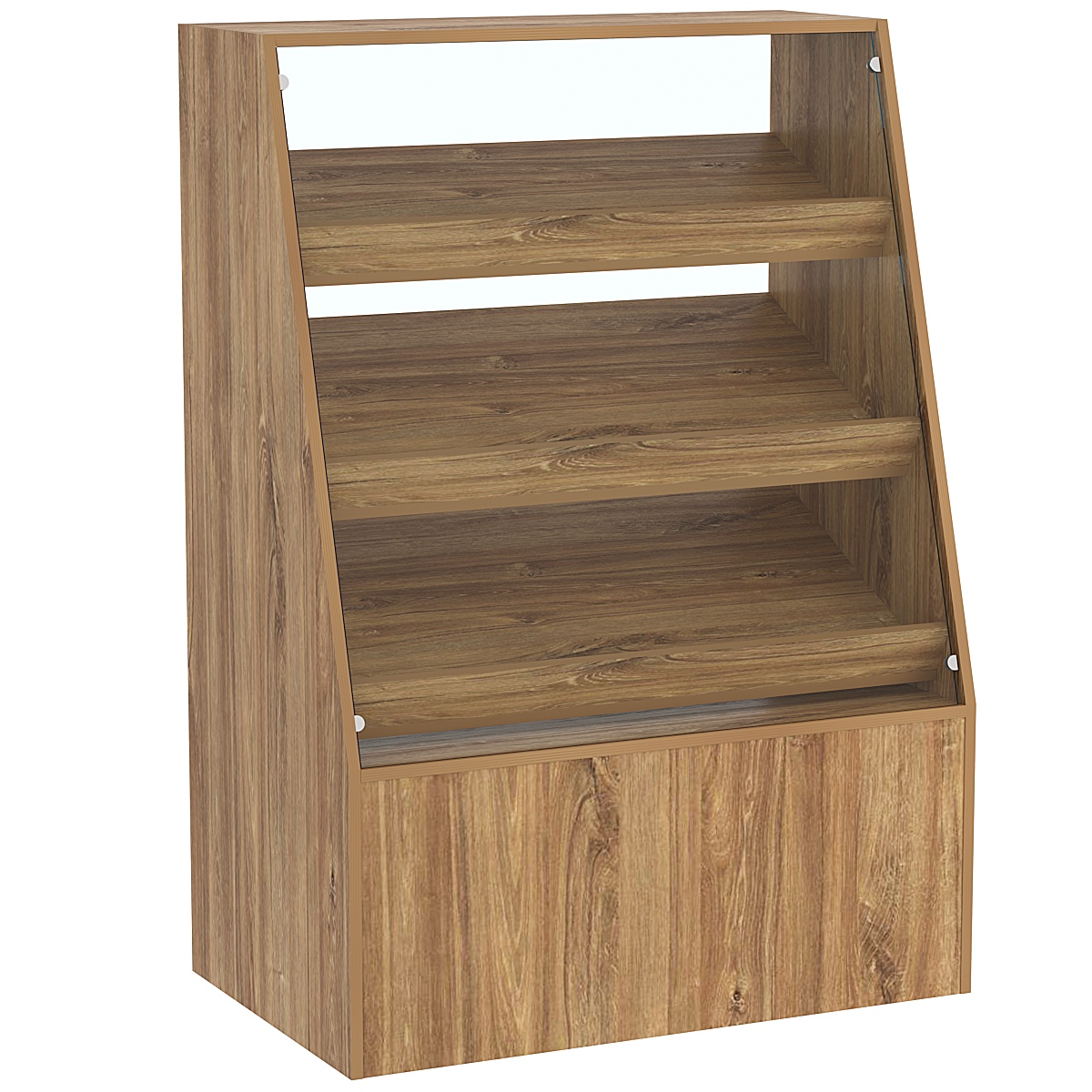 Торговый прилавок для выпечки с тремя наклонными полками под экраны серии BAKERY №2 Дуб канзас коричневый Н1113 ST10