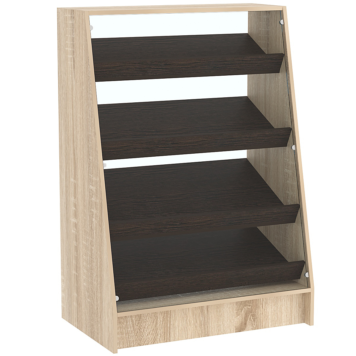 Торговый прилавок для выпечки с четырьмя наклонными полками и бортиками серии BAKERY №3 Дуб Сонома + Дуб Венге