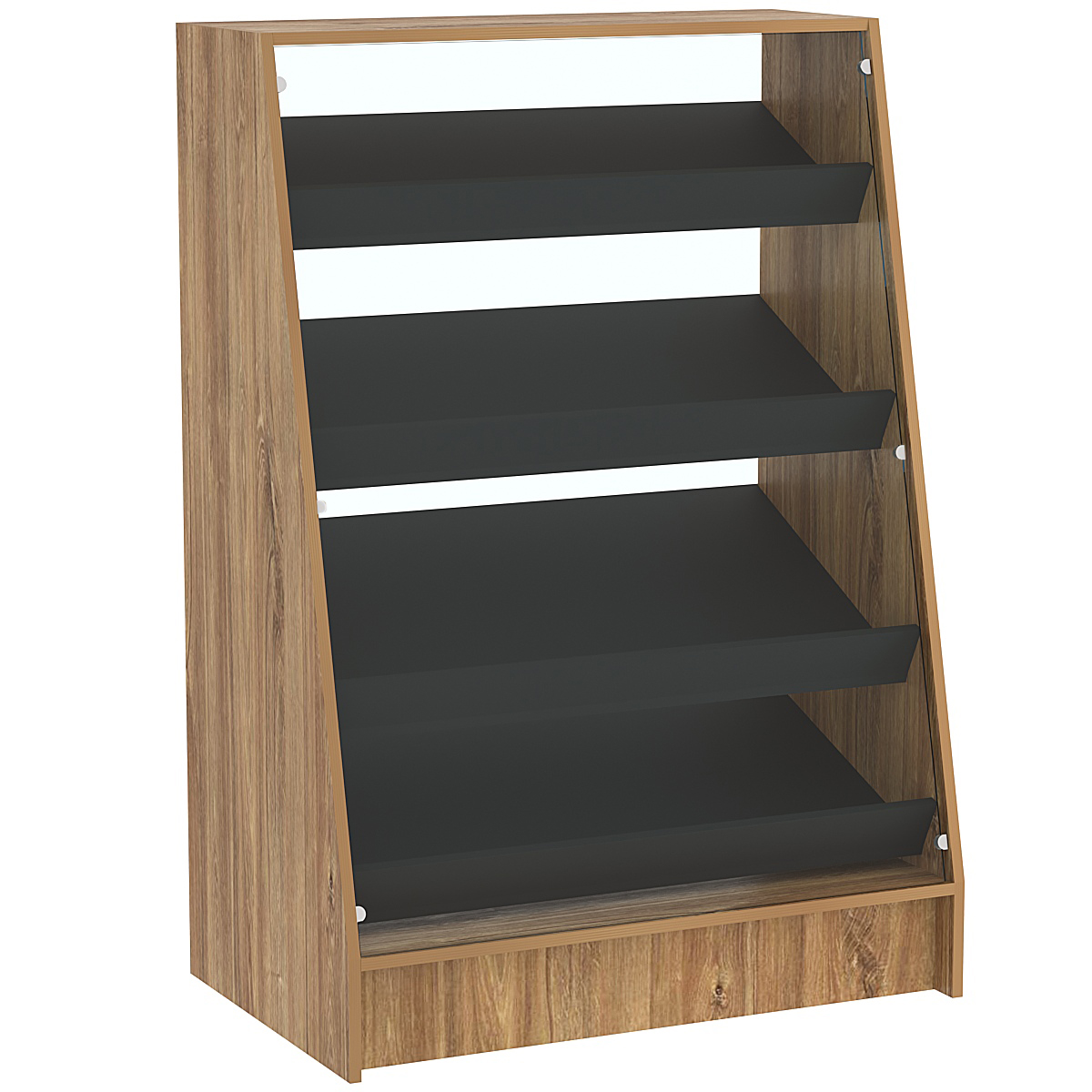 Торговый прилавок для выпечки с четырьмя наклонными полками и бортиками серии BAKERY №3 Дуб Канзас коричневый + Черный