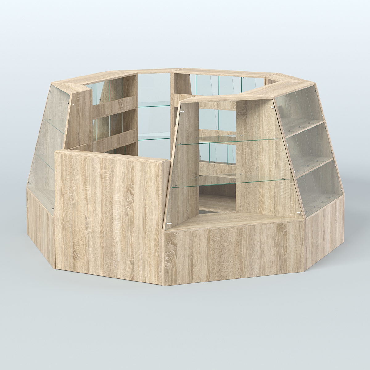 Торговый островок малый со стеклянными разделителями для продажи конфет и орехов на 39 ячеек №1-1 (4,94 кв.м) Дуб сонома