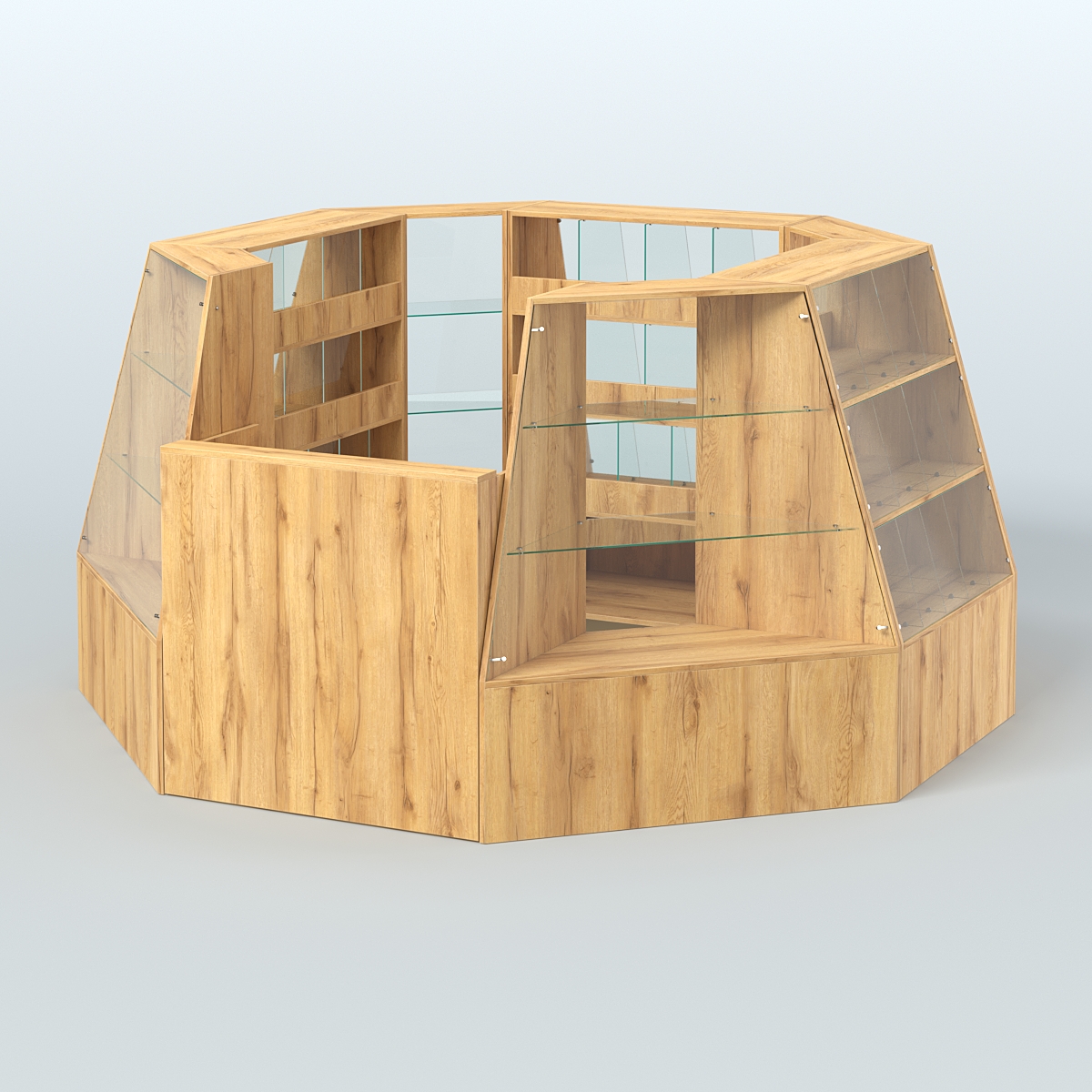 Торговый островок малый со стеклянными разделителями для продажи конфет и орехов на 39 ячеек №1-1 (4,94 кв.м) Дуб Золотистый