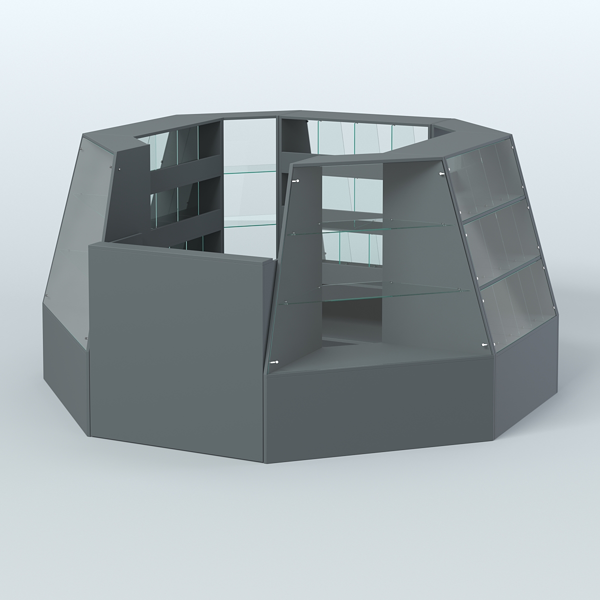 Торговый островок малый со стеклянными разделителями для продажи конфет и орехов на 39 ячеек №1-1 (4,94 кв.м) Темно-Серый