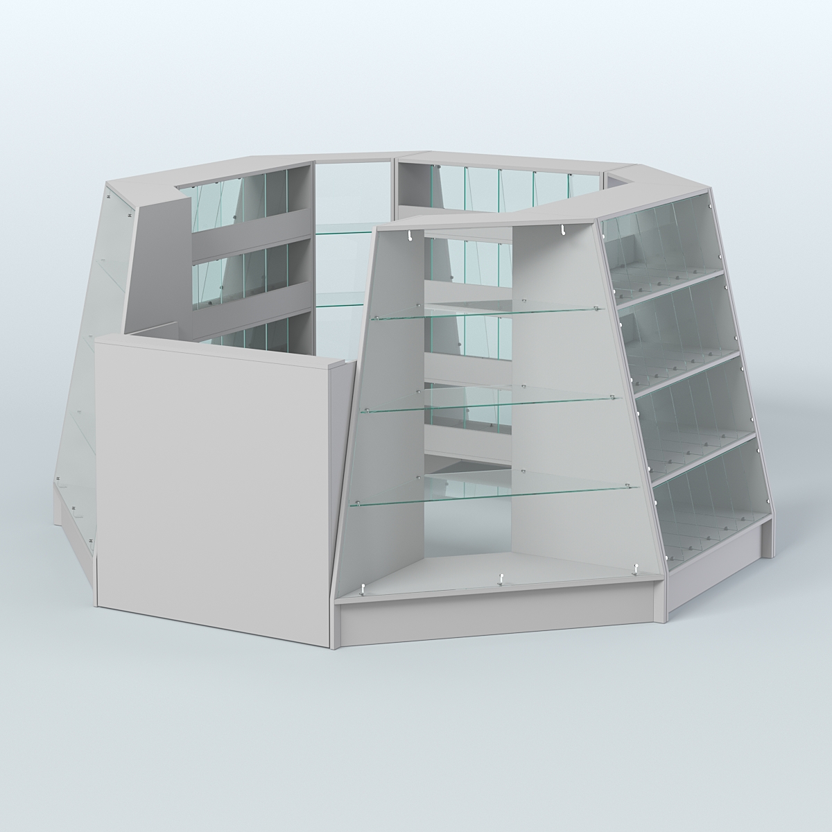 Торговый островок квадратный со стеклянными разделителями для продажи конфет и орехов на 72 ячейки №1-2 (4,94 кв.м) Серый