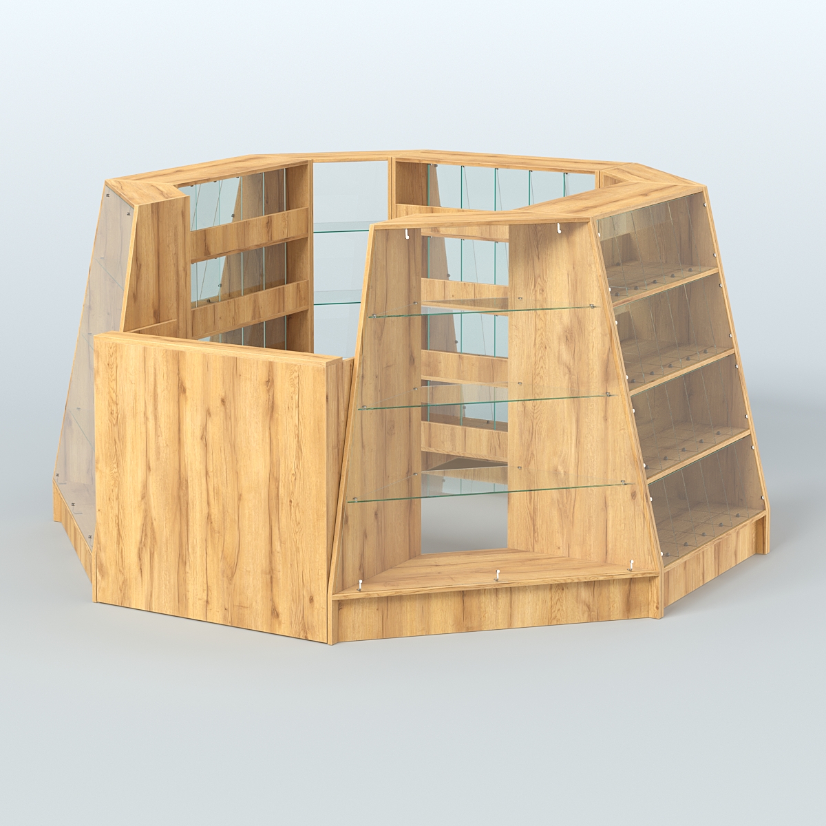 Торговый островок квадратный со стеклянными разделителями для продажи конфет и орехов на 72 ячейки №1-2 (4,94 кв.м) Дуб Золотистый