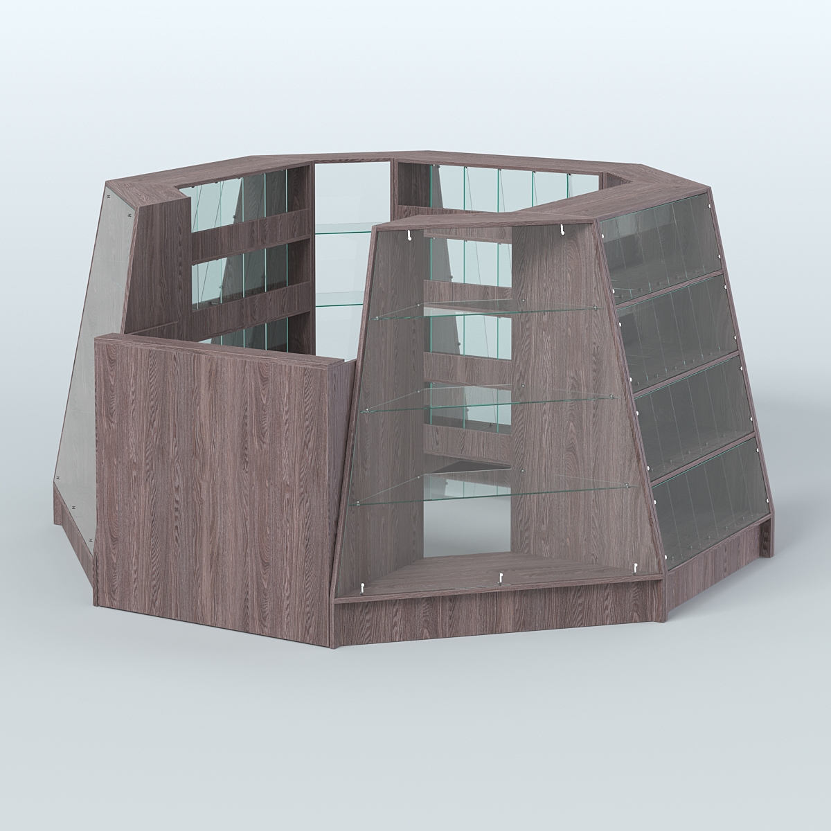 Торговый островок квадратный со стеклянными разделителями для продажи конфет и орехов на 72 ячейки №1-2 (4,94 кв.м) Ясень Анкор темный