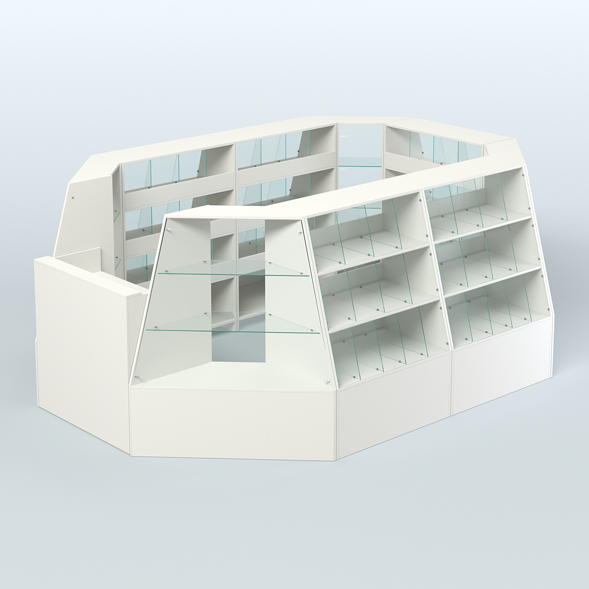 Торговый островок средний со стеклянными разделителями для продажи конфет и орехов 65 ячеек №2-1 (8,34 кв.м) Белый