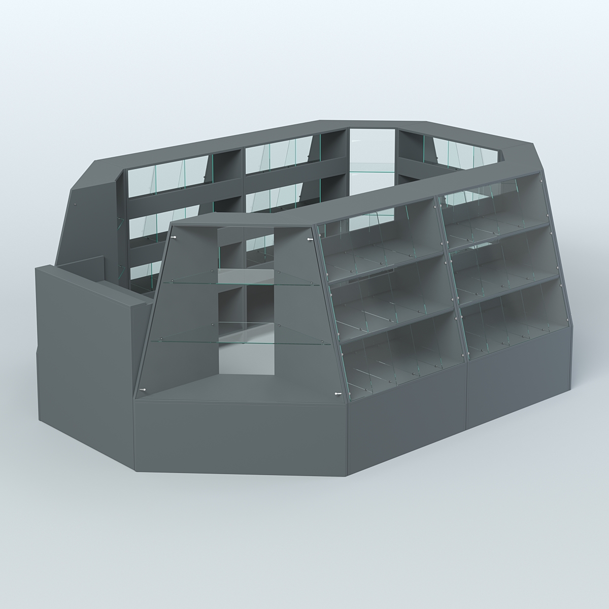 Торговый островок средний со стеклянными разделителями для продажи конфет и орехов 65 ячеек №2-1 (8,34 кв.м) Темно-Серый