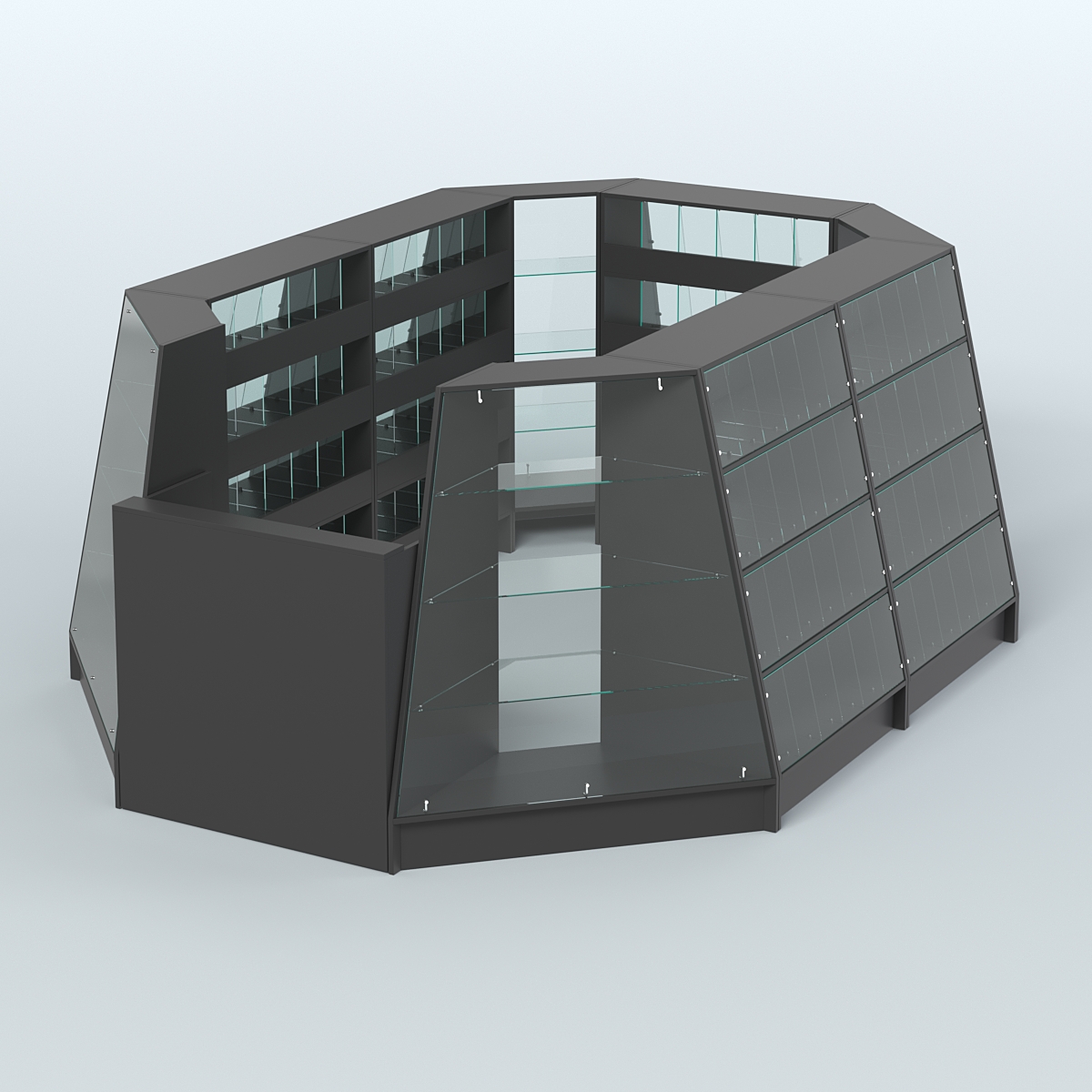 Торговый островок продольный со стеклянными разделителями для продажи конфет и орехов на 120 ячеек №2-2 (8,34 кв.м) Черный