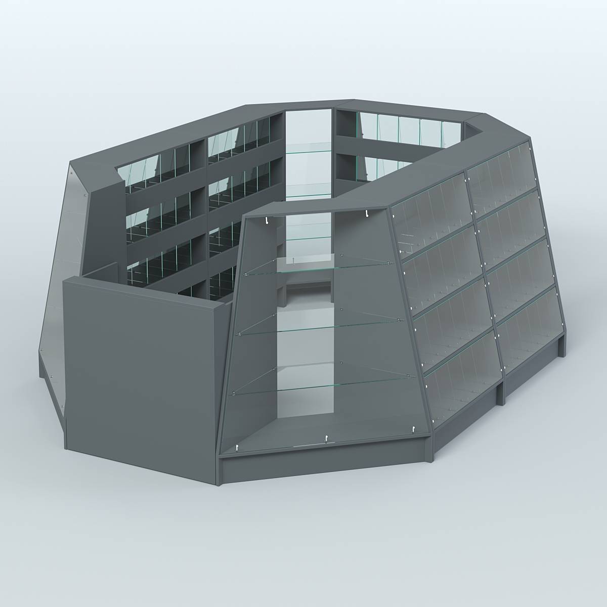 Торговый островок продольный со стеклянными разделителями для продажи конфет и орехов на 120 ячеек №2-2 (8,34 кв.м) Темно-Серый