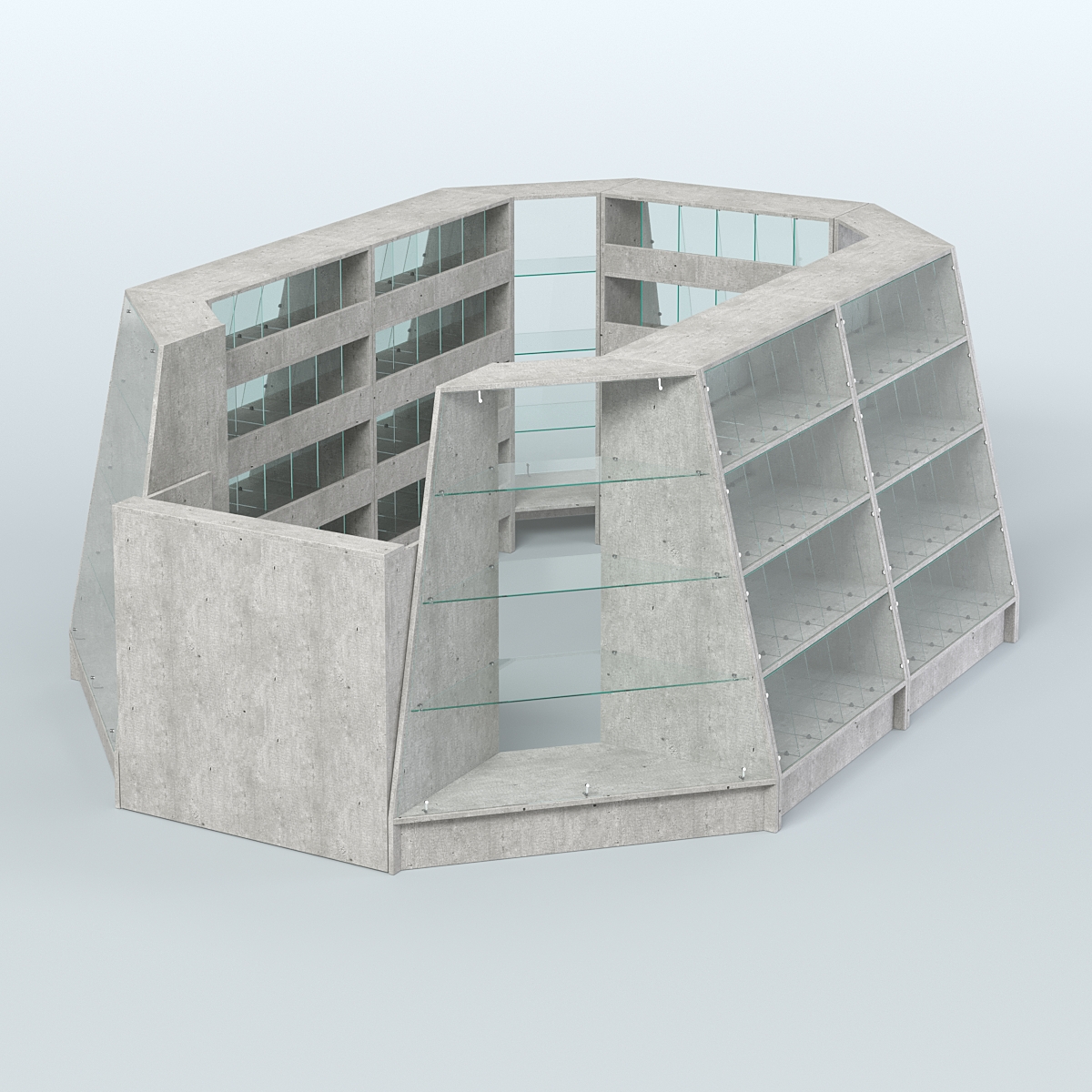 Торговый островок продольный со стеклянными разделителями для продажи конфет и орехов на 120 ячеек №2-2 (8,34 кв.м) Метрополитан Грей