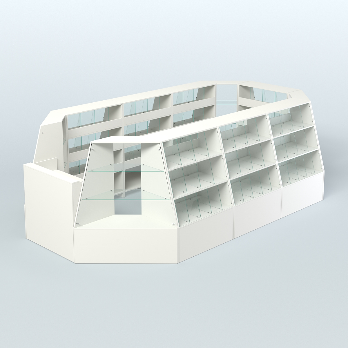 Торговый островок большой со стеклянными разделителями для продажи конфет и орехов на 91 ячейку №3-1 (10,57 кв.м) Белый