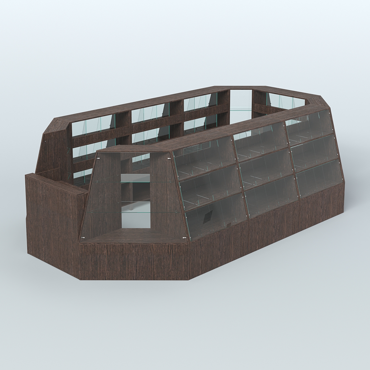 Торговый островок большой со стеклянными разделителями для продажи конфет и орехов на 91 ячейку №3-1 (10,57 кв.м) Дуб Венге