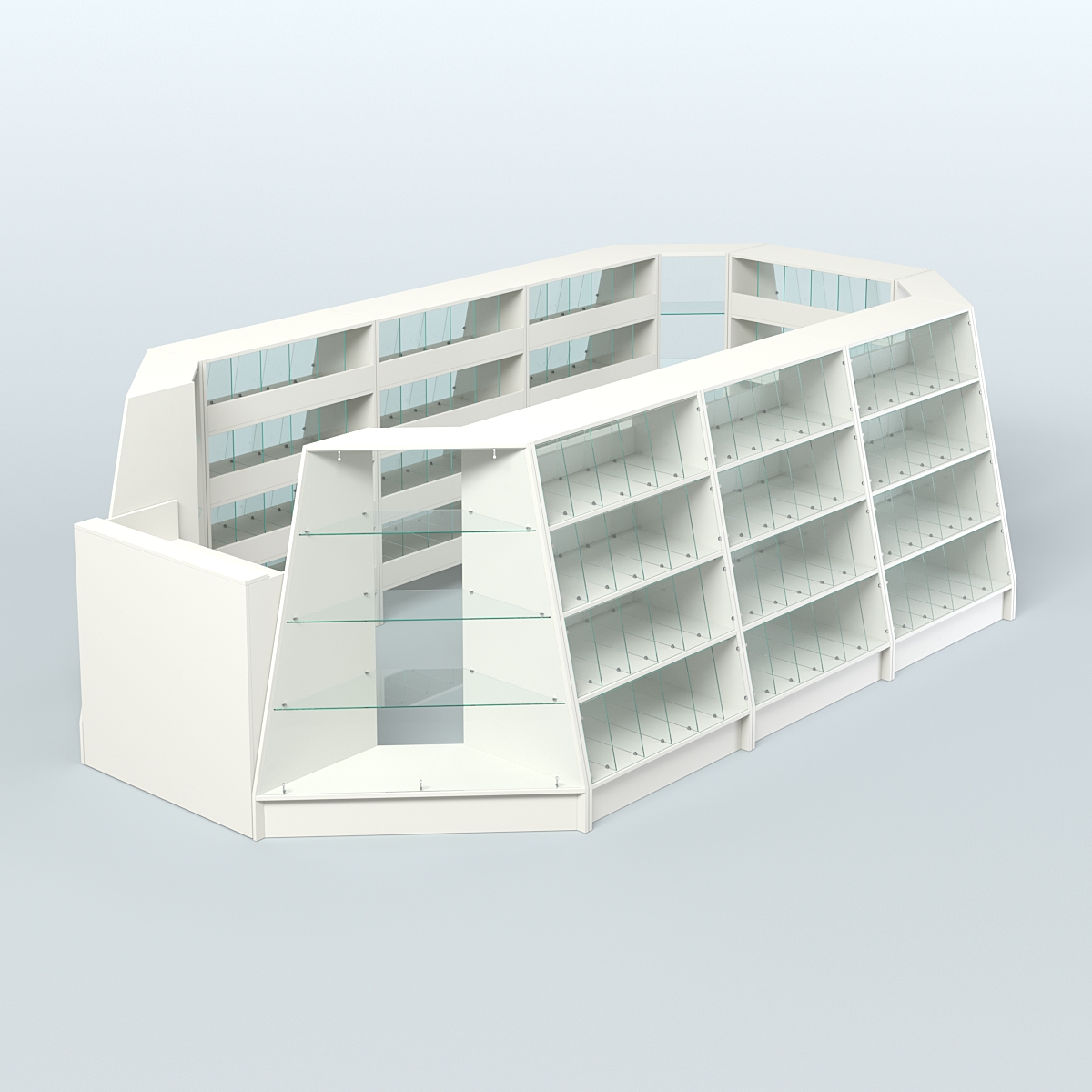 Торговый островок широкий со стеклянными разделителями для продажи конфет и орехов на 168 ячеек №3-2 (10,57 кв.м) Белый