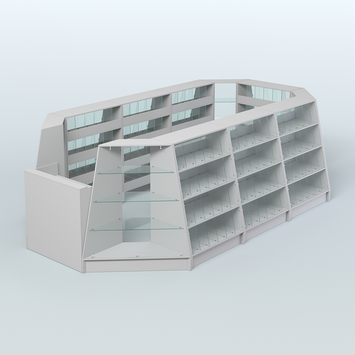 Торговый островок широкий со стеклянными разделителями для продажи конфет и орехов на 168 ячеек №3-2 (10,57 кв.м) Серый