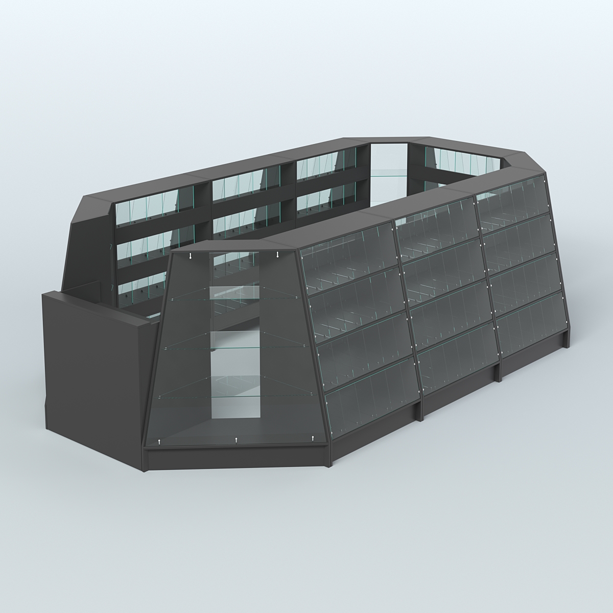 Торговый островок широкий со стеклянными разделителями для продажи конфет и орехов на 168 ячеек №3-2 (10,57 кв.м) Черный