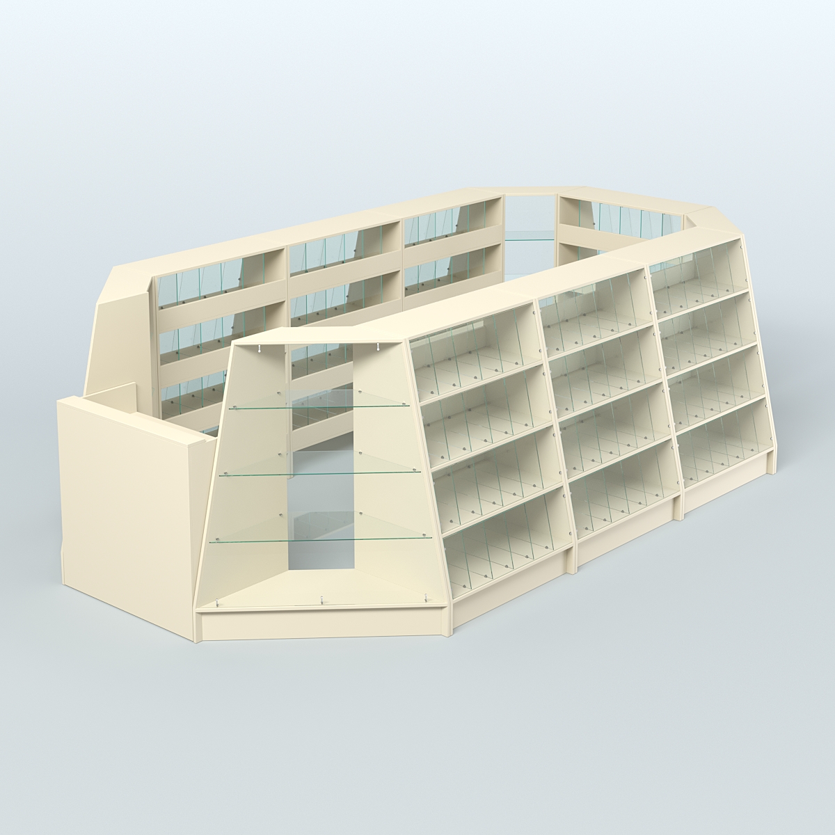 Торговый островок широкий со стеклянными разделителями для продажи конфет и орехов на 168 ячеек №3-2 (10,57 кв.м) Крем Вайс