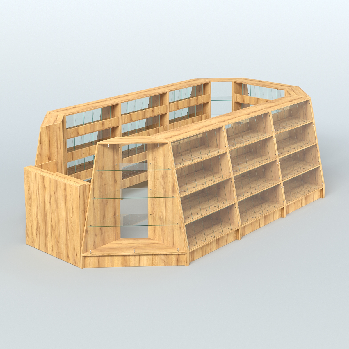 Торговый островок широкий со стеклянными разделителями для продажи конфет и орехов на 168 ячеек №3-2 (10,57 кв.м) Дуб Золотистый