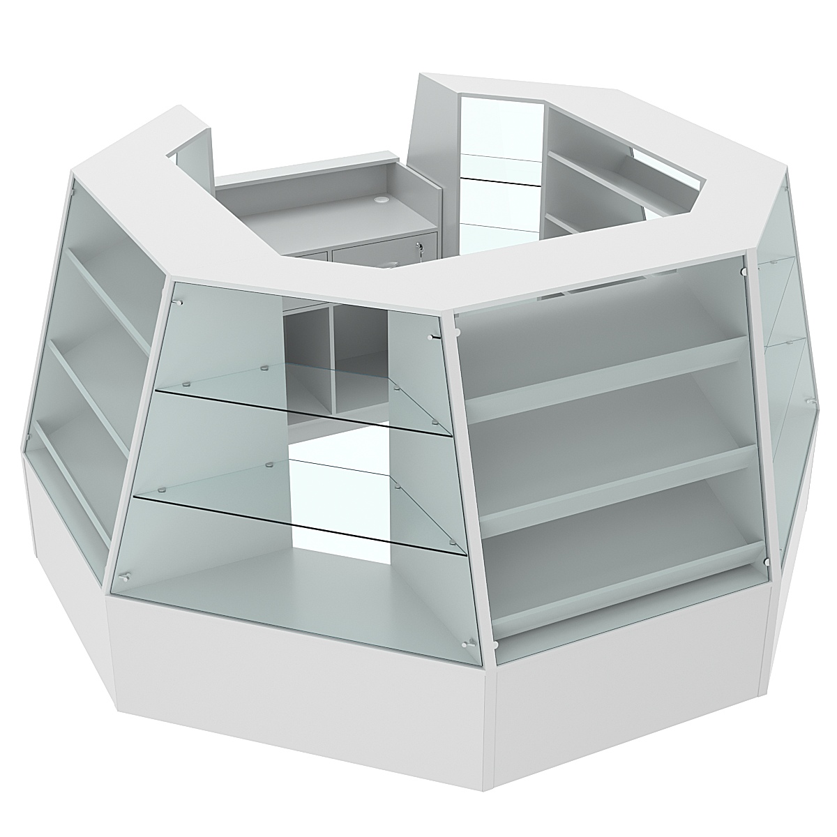 Низкий стеклянный торговый остров для продажи выпечки и хлеба серии BAKERY №1-1 (4,94 кв.м) Серый