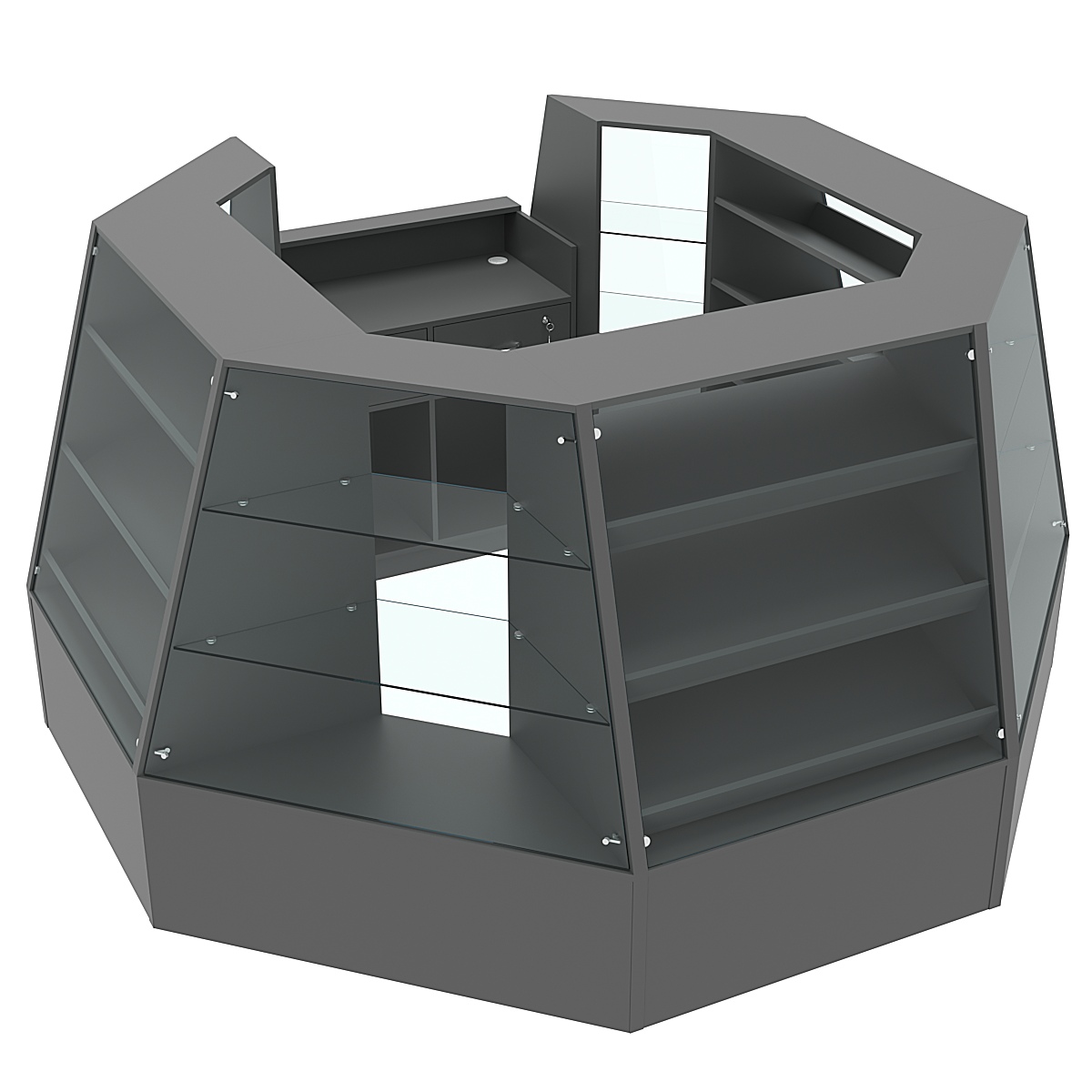 Низкий стеклянный торговый остров для продажи выпечки и хлеба серии BAKERY №1-1 (4,94 кв.м) Темно-Серый