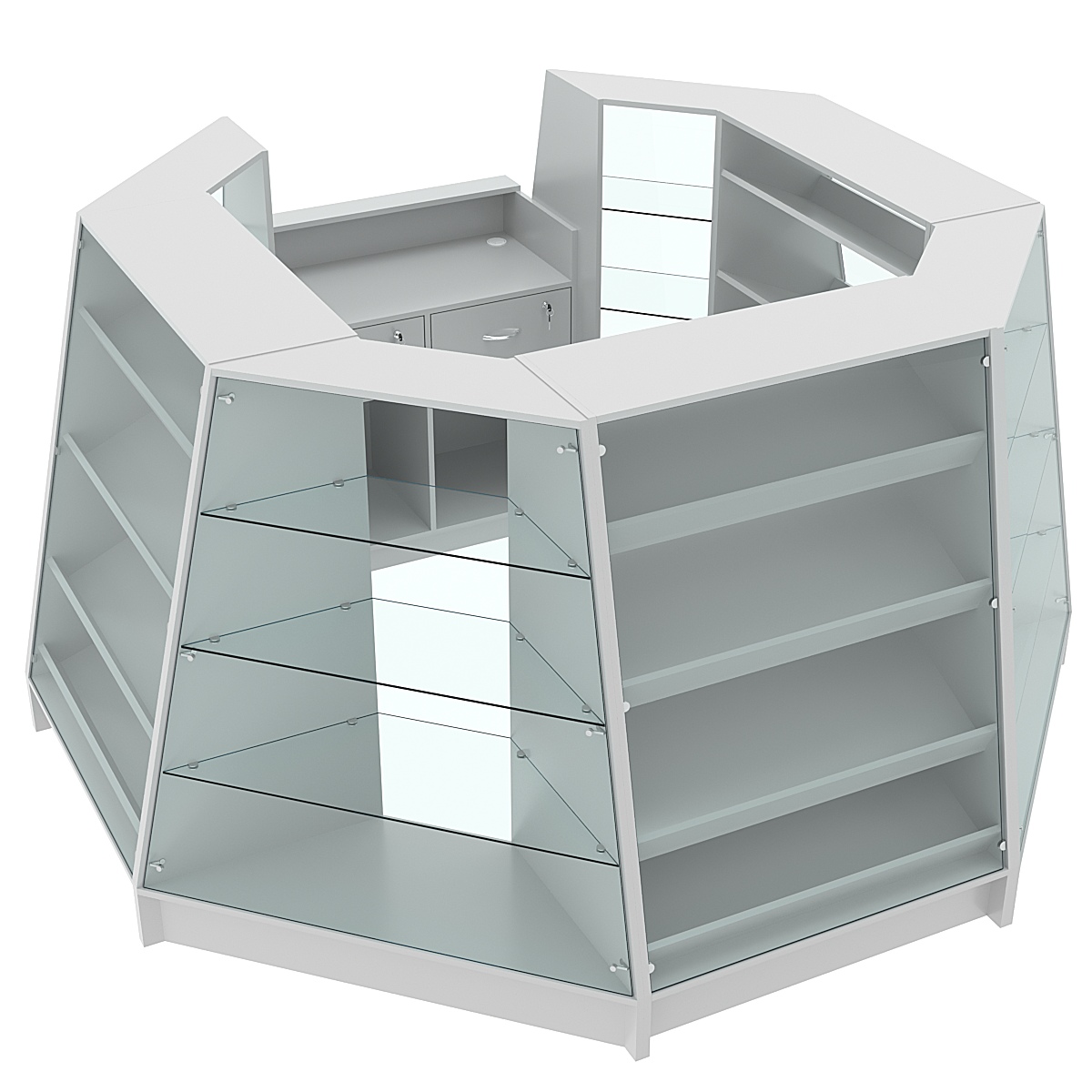 Низкий квадратный торговый остров для продажи выпечки и хлеба серии BAKERY №1-2 (4,94 кв.м) Серый