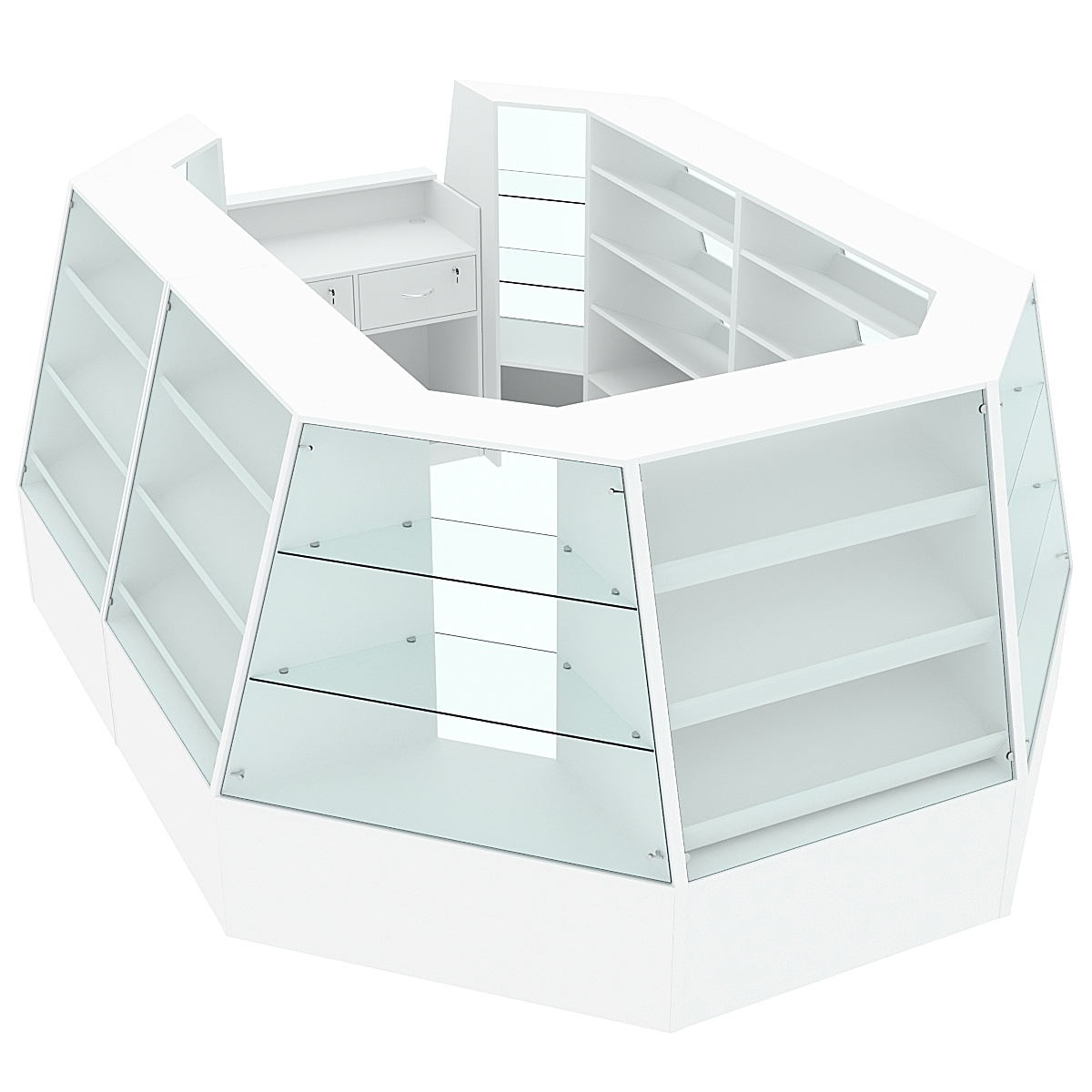 Низкий прямоугольный торговый остров для продажи выпечки и хлеба серии BAKERY №2-1 (8,34 кв.м) Белый