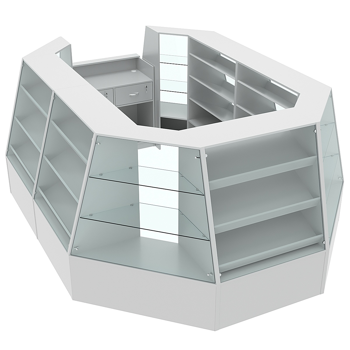 Низкий прямоугольный торговый остров для продажи выпечки и хлеба серии BAKERY №2-1 (8,34 кв.м) Серый