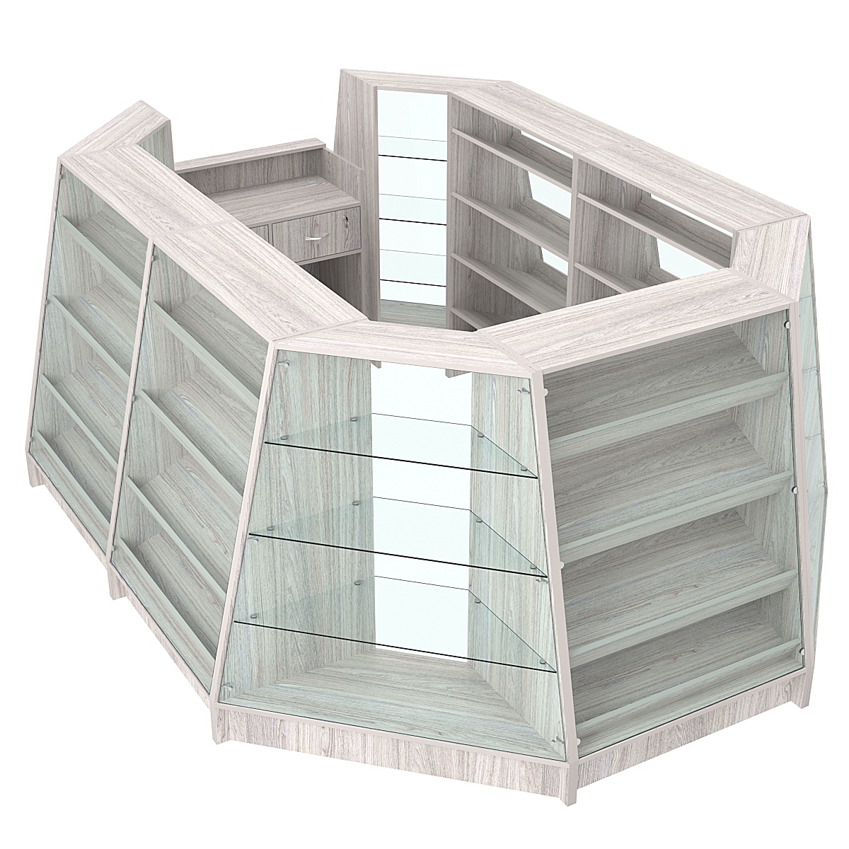 Низкий обзорный торговый остров для продажи выпечки и хлеба серии BAKERY №2-2 (8,34 кв.м) Ясень Анкор светлый - U31104