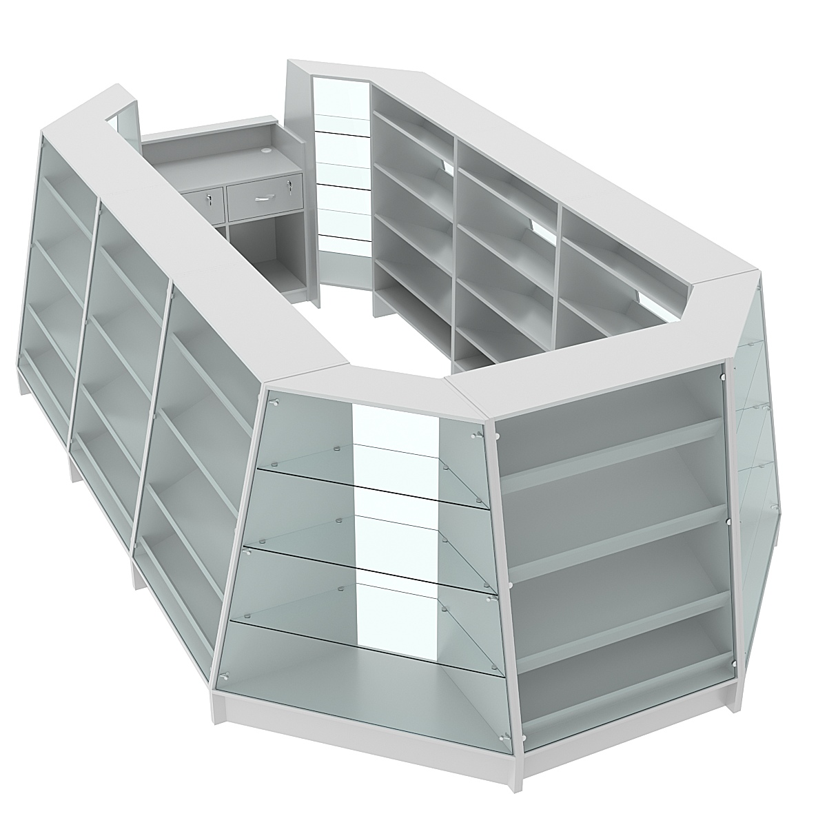 Низкий большой торговый остров для продажи выпечки и хлеба серии BAKERY №3-2 (10,57 кв.м) Серый