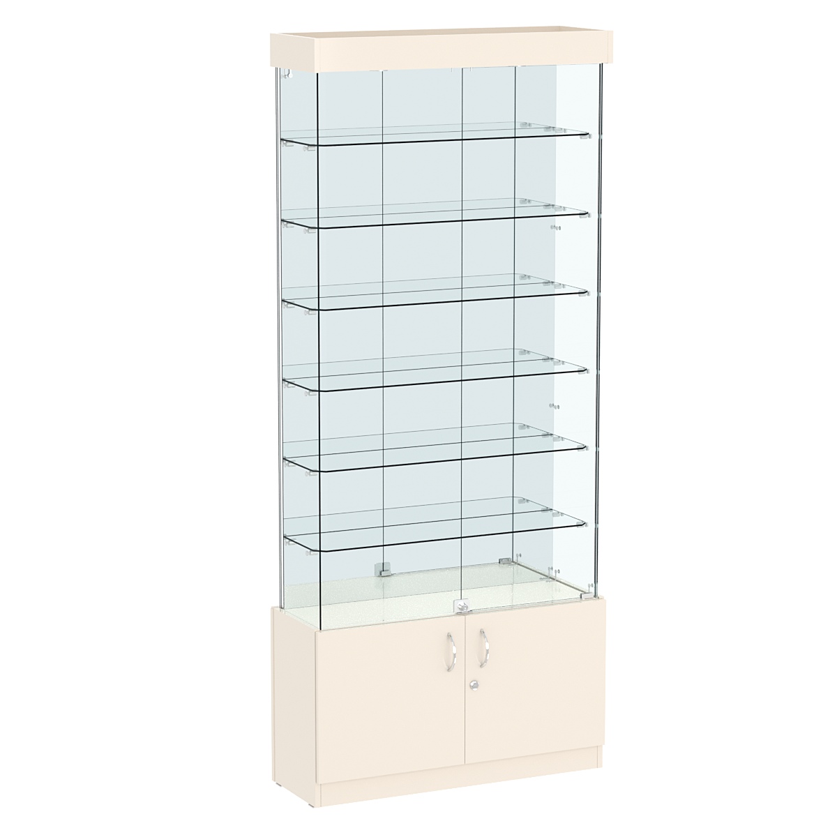 Витрина Истра №32 прямоугольная (задняя стенка - зеркало) Крем Вайс