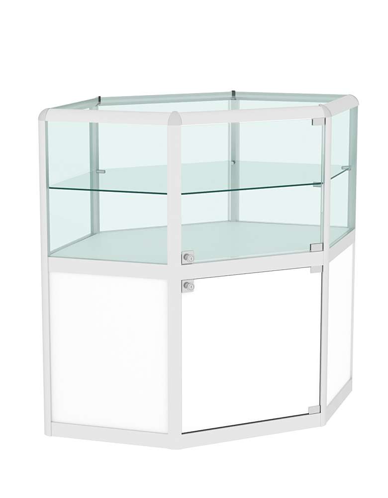 Прилавок из профиля угловой шестигранный №3  (закрытый) Белый