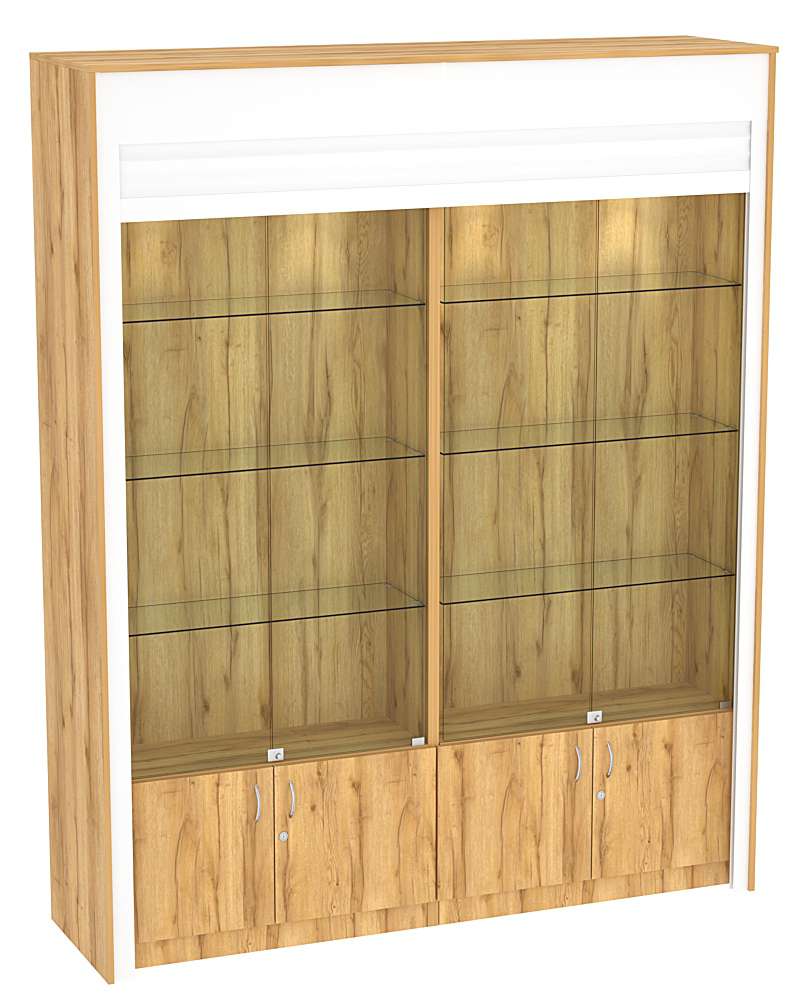 Торговая витрина двухсекционная с рольставнями ЭКДВ-300-1 Дуб Золотистый