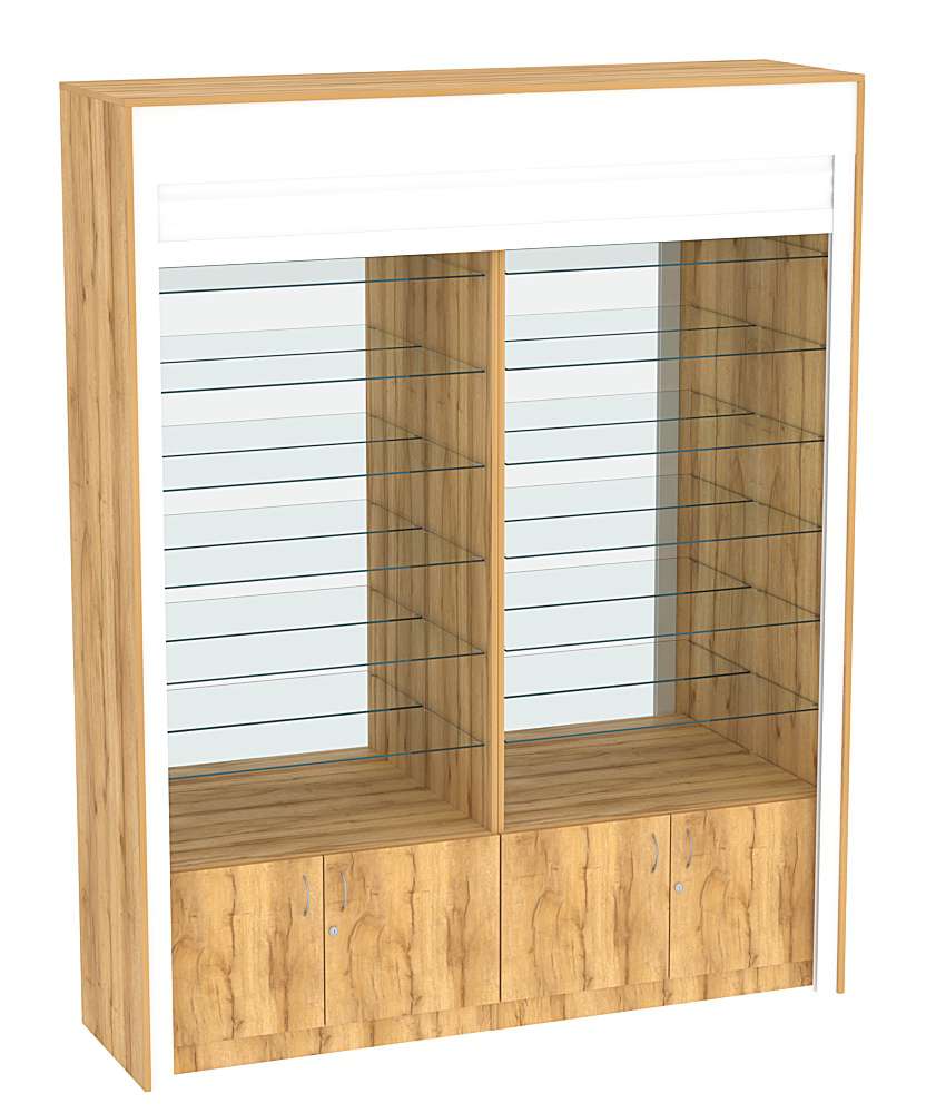 Торговая витрина двухсекционная с рольставнями ИСДВ-132 Дуб Золотистый