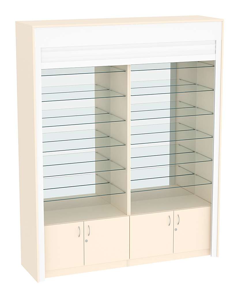 Торговая витрина двухсекционная с рольставнями ИСДВ-132 Крем Вайс