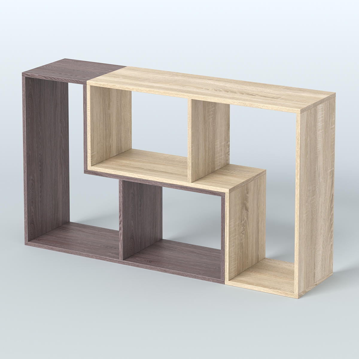 Торговый стеллаж Лофт №1 малый двухмодульный Ясень Анкор темный и Дуб Сонома