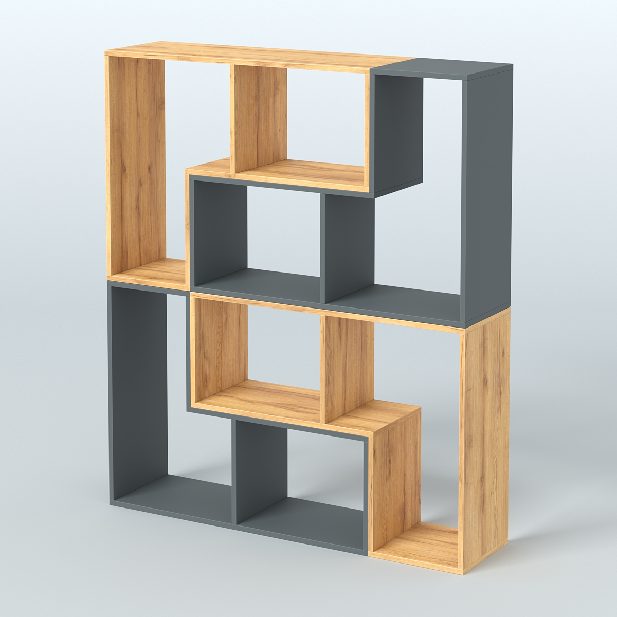 Торговый стеллаж Лофт №2 средний четырех- модульный Темно-Серый  + Дуб Золотистый